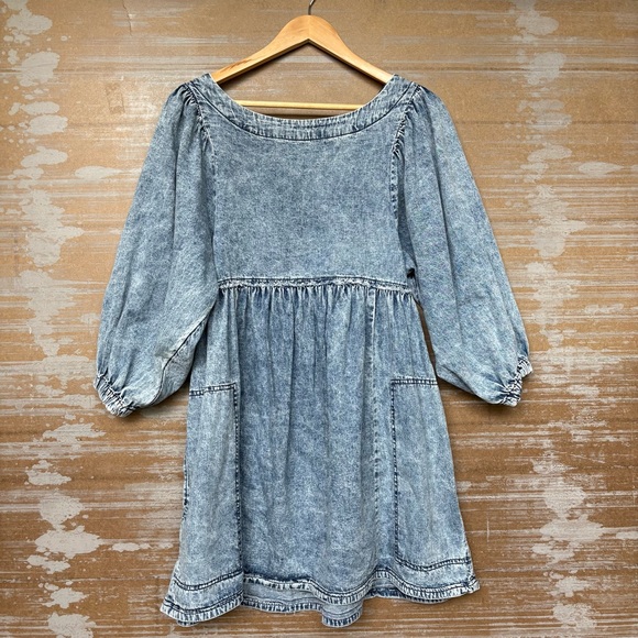 Free People Get Obsessed Mini Dress Denim Western Rodeo Preppy Womens XS - Picture 2 of 6